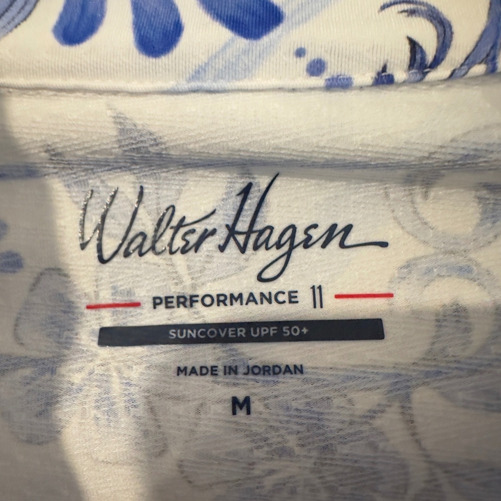 Walter Hagen Womens Blue White Floral Quarter Zip UPF 50 Suncover Top Medium NEW - Picture 3 of 8